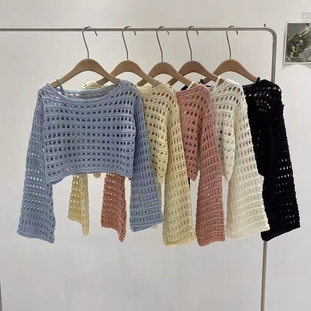 Crop Top Crochet - 여성용 여름용 니트 스웨터, 프랑스 스타일의