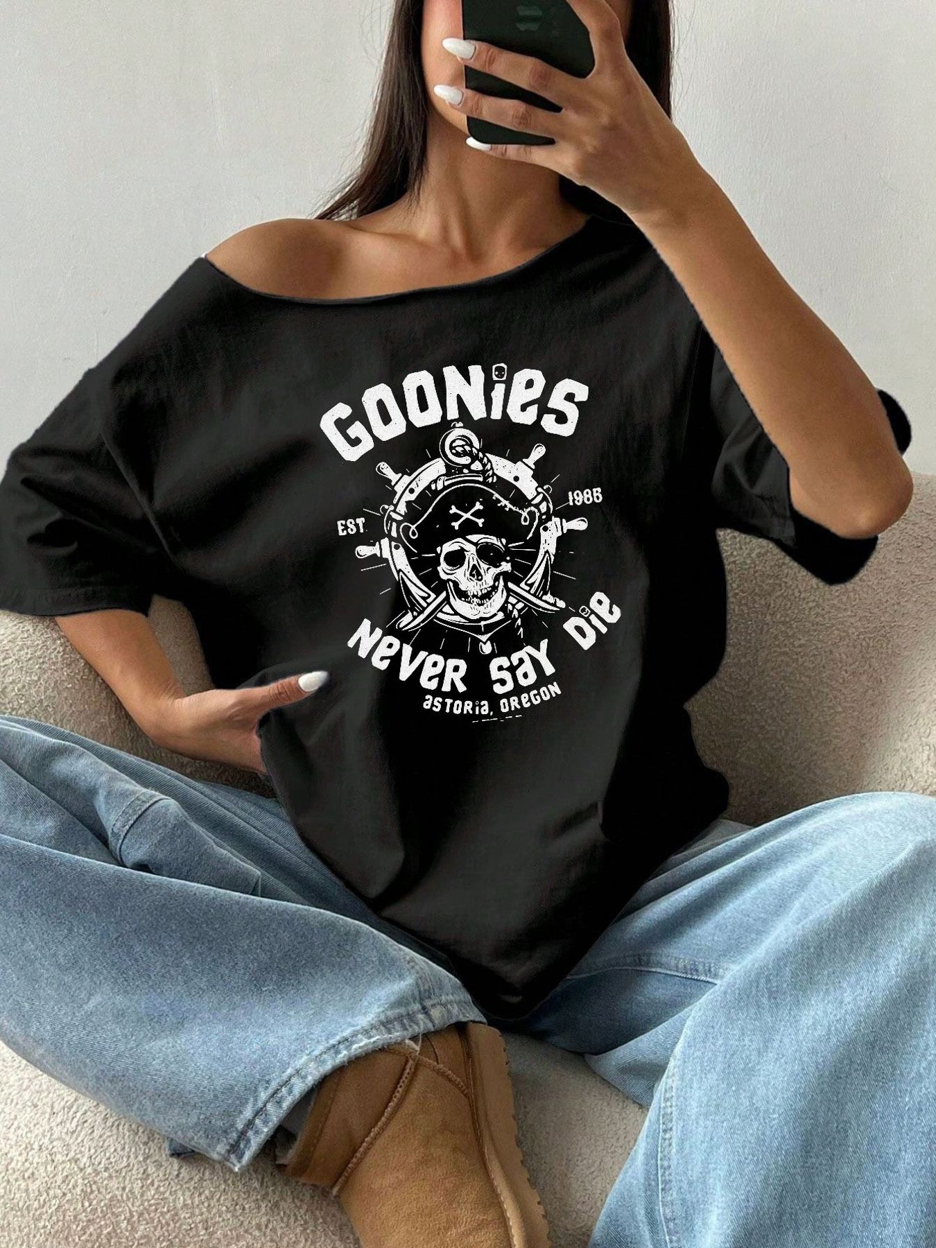 Blouse Off Shoulder - 100% 면 플러스 사이즈 해골 해적