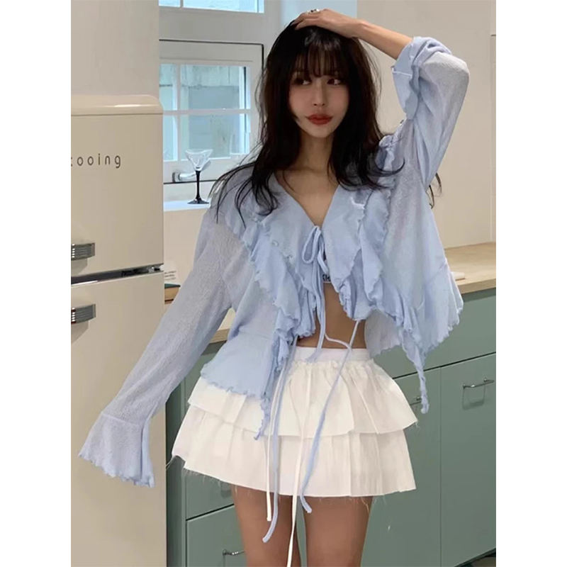 Crop Top Crochet - MEXZT 자른 흰색 셔츠 여성 패션