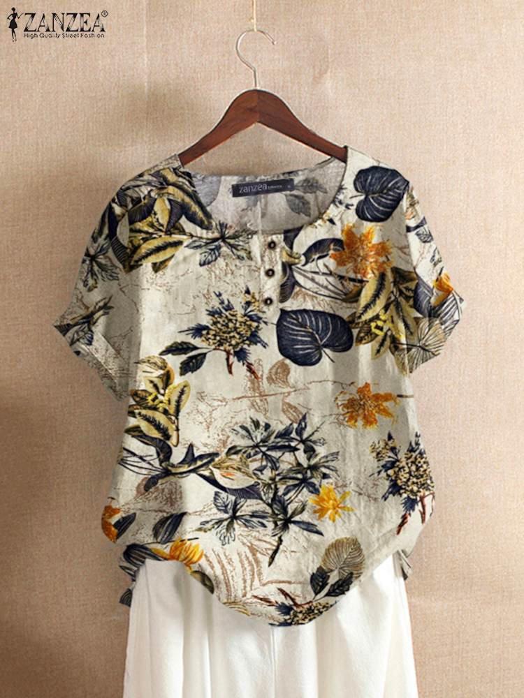 Romper Floral Print - ZANZEA 여성 코튼 셔츠 패션 꽃