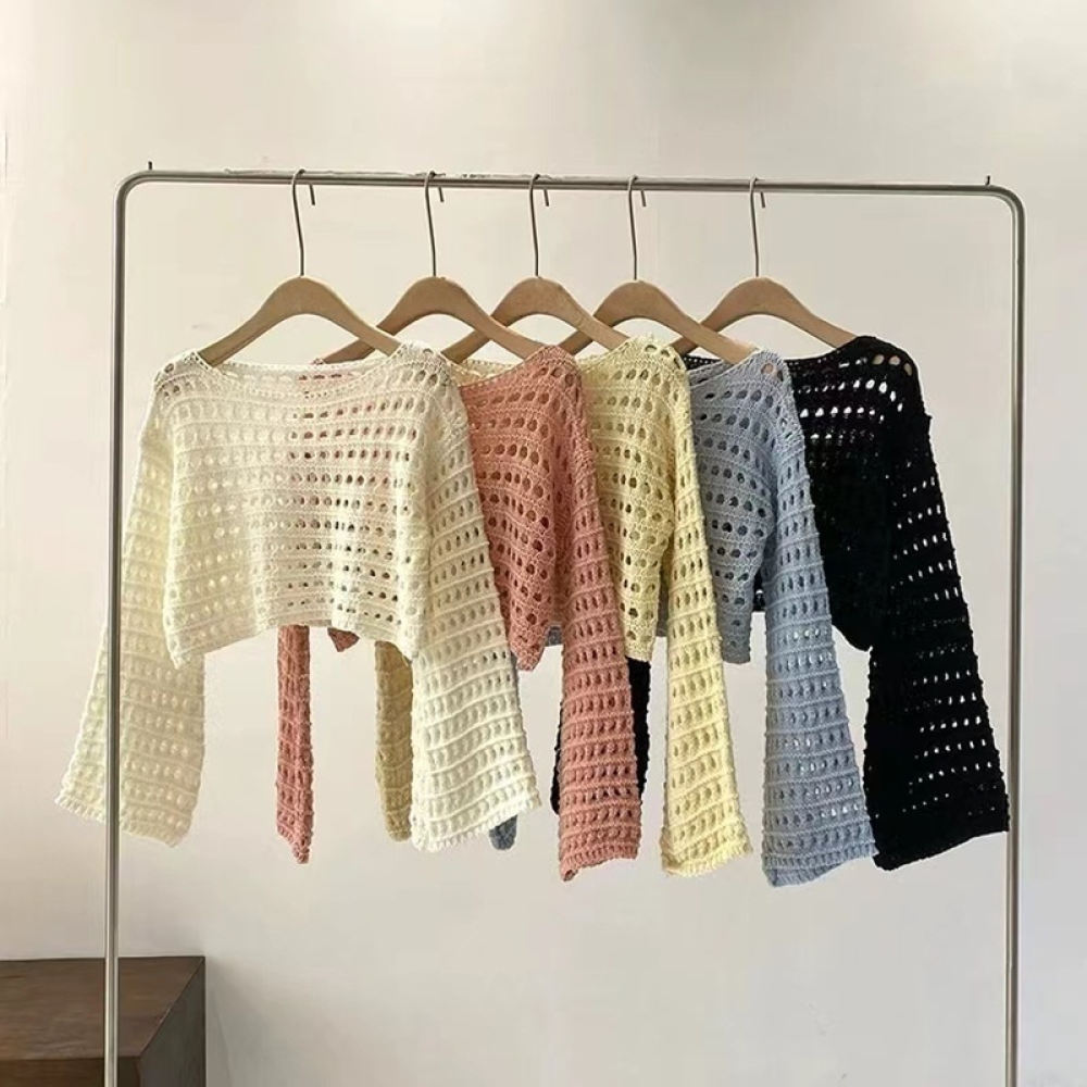여성용 여름용 니트 스웨터, 프랑스 스타일의 컷아웃 디 - Crop Top Crochet 리뷰 및 가격