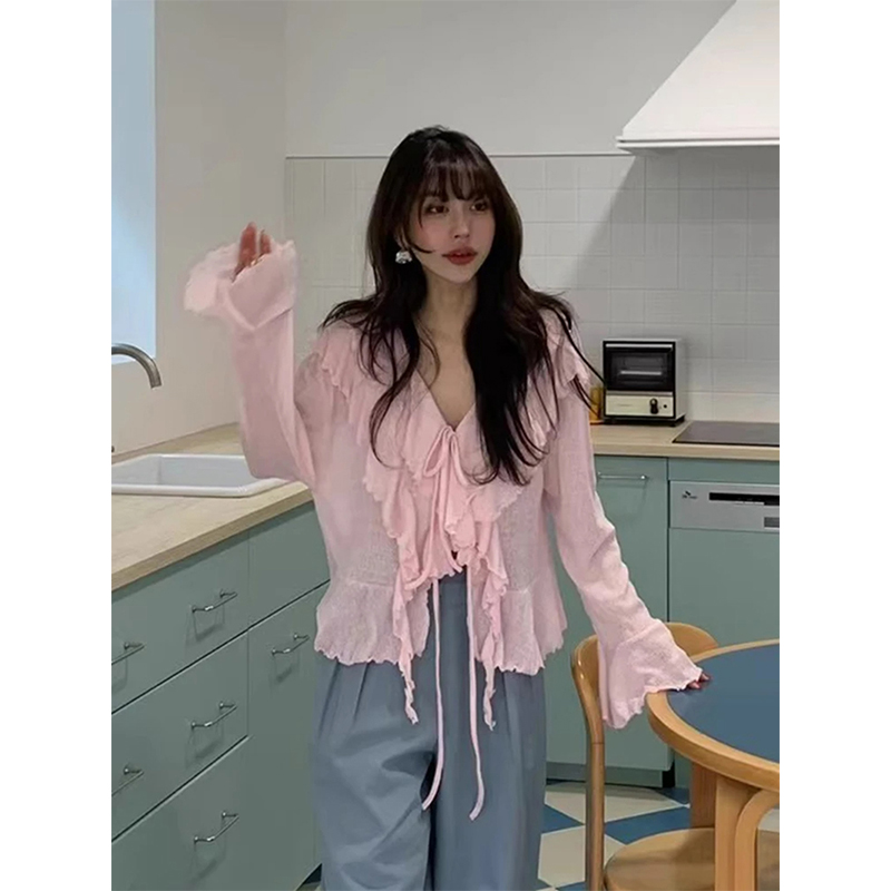 MEXZT 자른 흰색 셔츠 여성 패션 프릴 붕대 핑크  - Crop Top Crochet 리뷰 및 가격