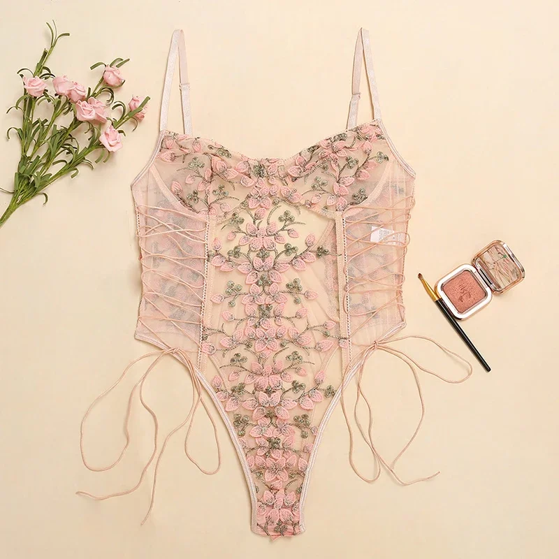 여성 섹시 란제리 바디수트 플로럴 프린트 자수 투명 바 - Romper Floral Print 리뷰 및 가격