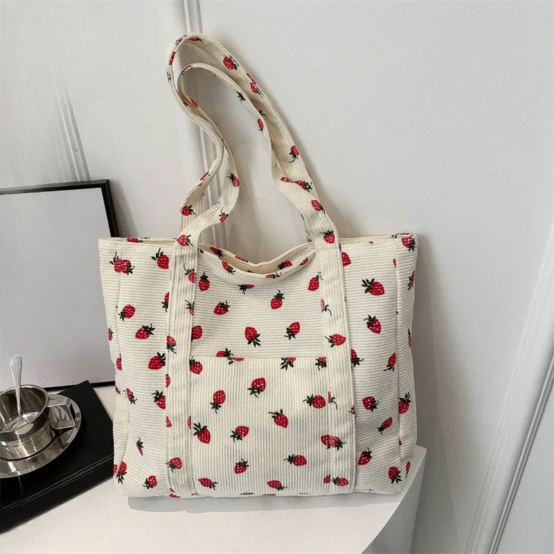 대용량 심플 통근 여성 토트백, 코듀로이 핸드백 딸기  - Tote Bag Beach 리뷰 및 가격
