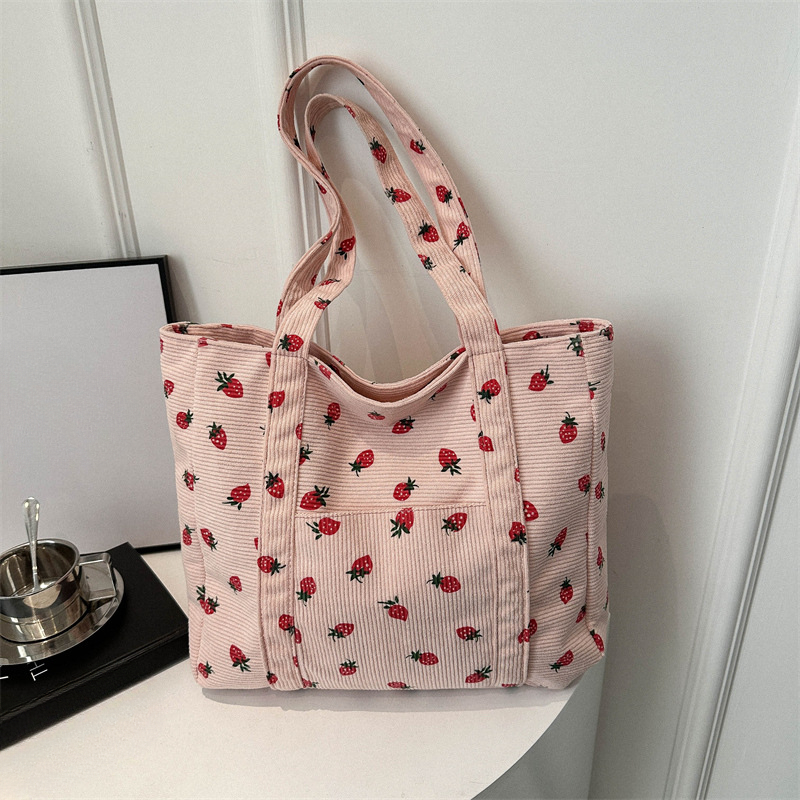 대용량 심플 통근 여성 토트백, 코듀로이 핸드백 딸기  - Tote Bag Beach 리뷰 및 가격