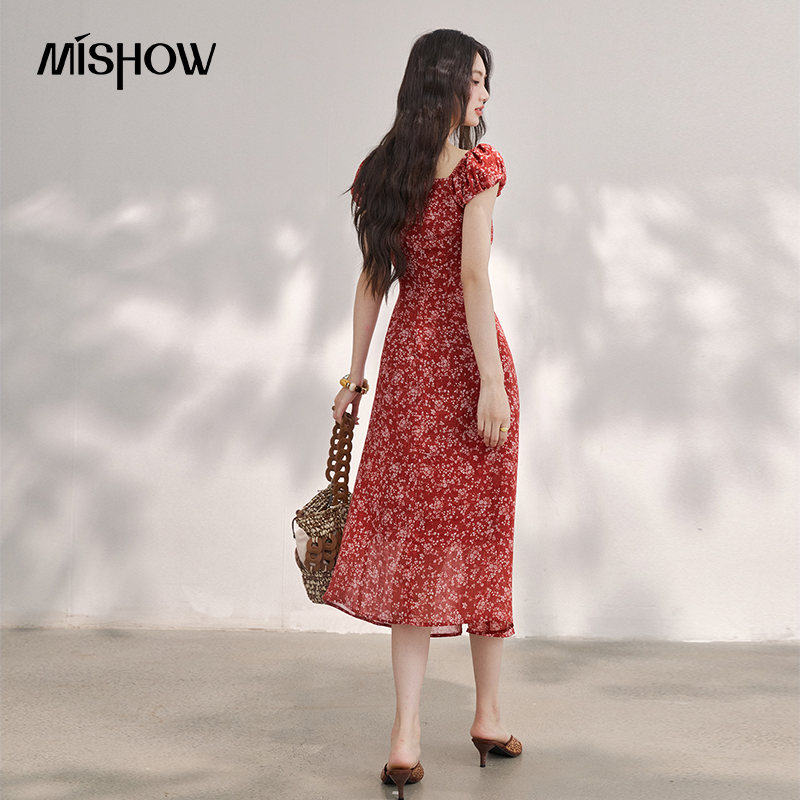 MISHOW 여성용 빈티지 레드 꽃무늬 쉬폰 미디 드레 - Midi Skirt Floral 리뷰 및 가격
