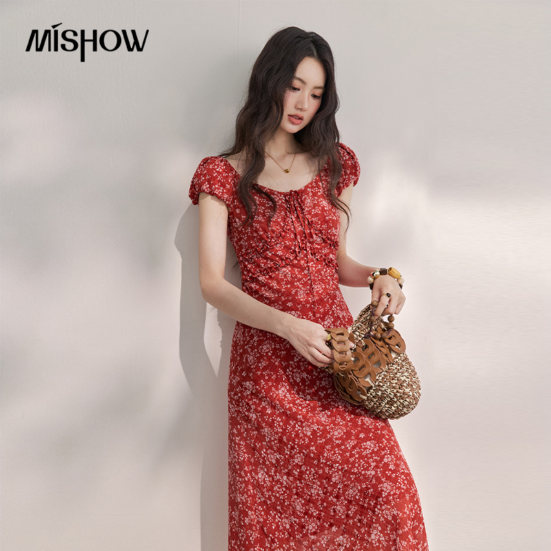 MISHOW 여성용 빈티지 레드 꽃무늬 쉬폰 미디 드레 - Midi Skirt Floral 리뷰 및 가격
