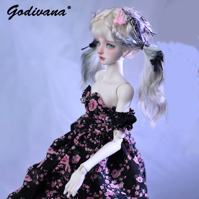 1/4 BJD 인형용 의상: 검은색 바탕에 분홍색 꽃무 - Midi Skirt Floral 리뷰 및 가격
