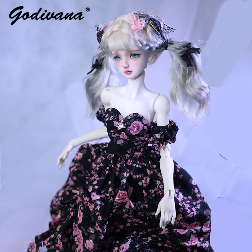 1/4 BJD 인형용 의상: 검은색 바탕에 분홍색 꽃무 - Midi Skirt Floral 리뷰 및 가격