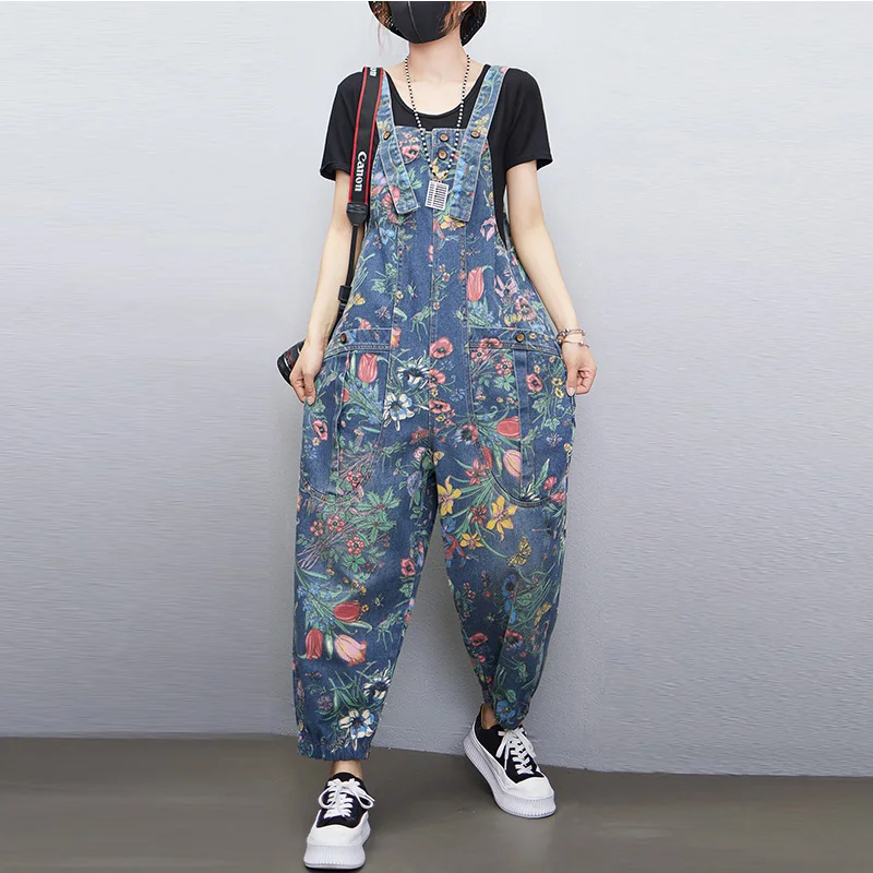 캐주얼 streetwear 인쇄 꽃 데님 점프 슈트 여 - Romper Floral Print 리뷰 및 가격