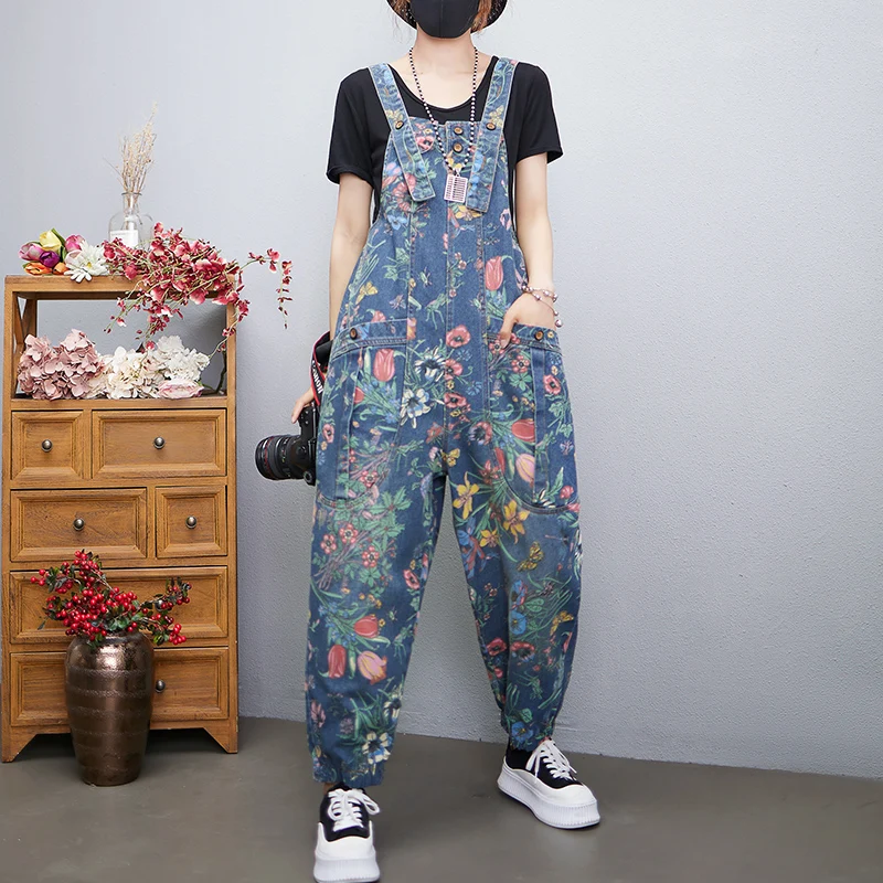 캐주얼 streetwear 인쇄 꽃 데님 점프 슈트 여 - Romper Floral Print 리뷰 및 가격