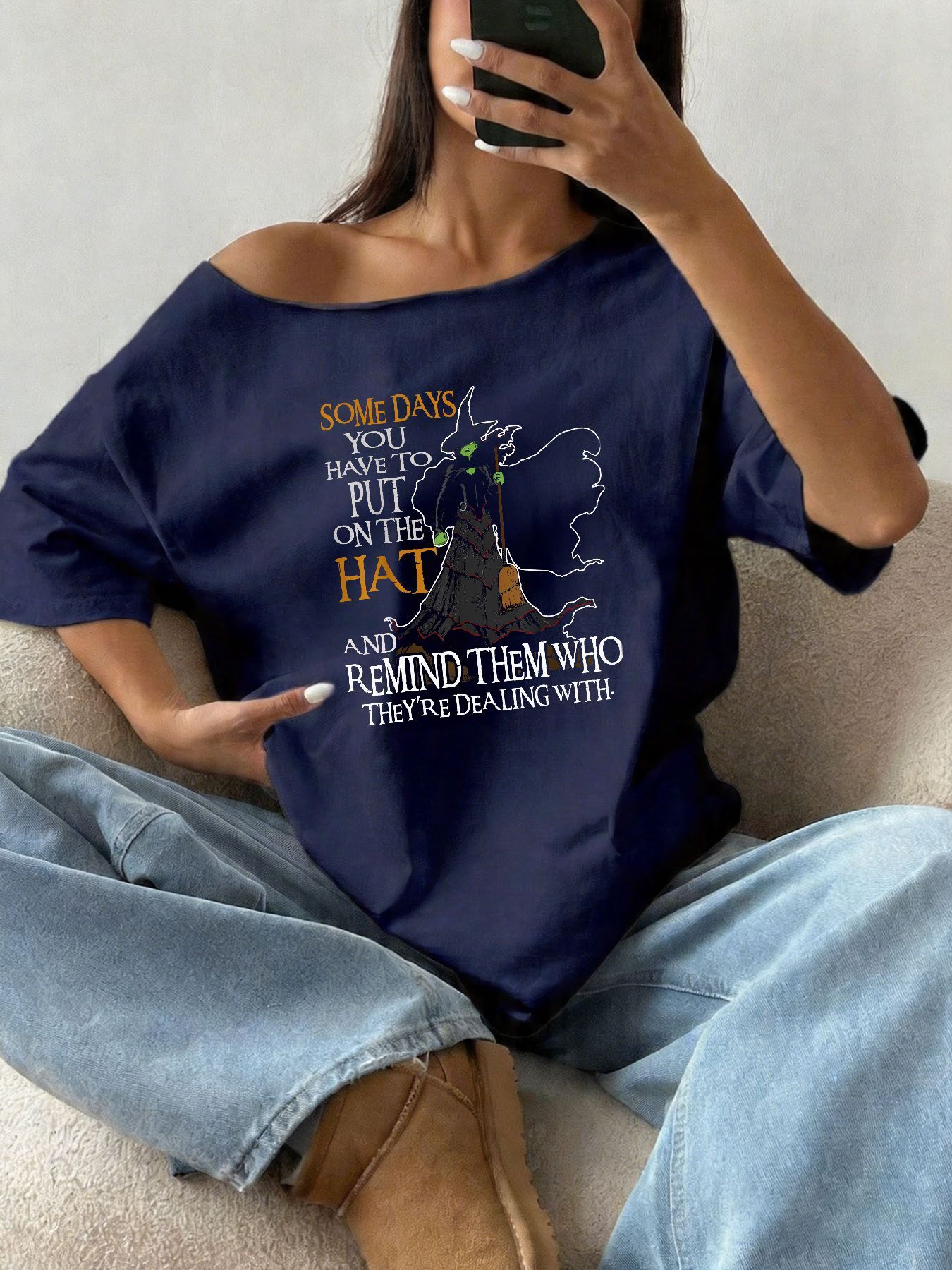 100% 면 플러스 사이즈 할로윈 마녀 그래픽 프린트  - Blouse Off Shoulder 리뷰 및 가격