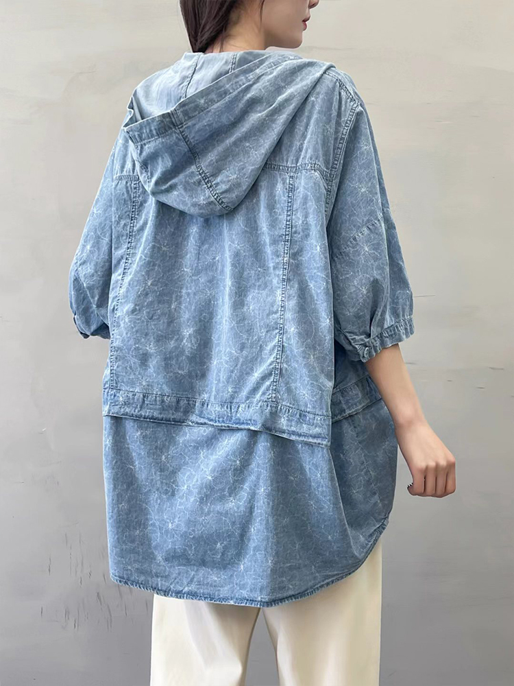 Amax luluE 여름 여성 데님 후드 꽃 탑 패션  - Romper Floral Print 리뷰 및 가격